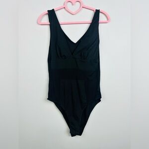 SHEIN Black V-Neck Sheer Design Bodysuit Size Medium